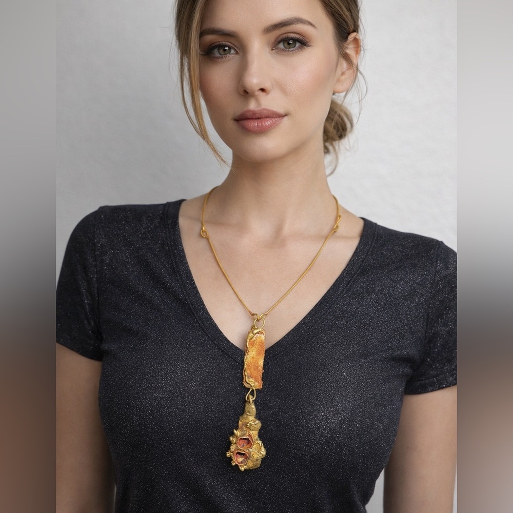 Artisan Gold and Brown Pendant Necklace